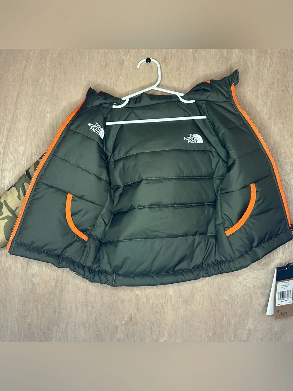 The North Face Toddler Reversible Perrito Jacket New Taupe Green Camo Print 2T